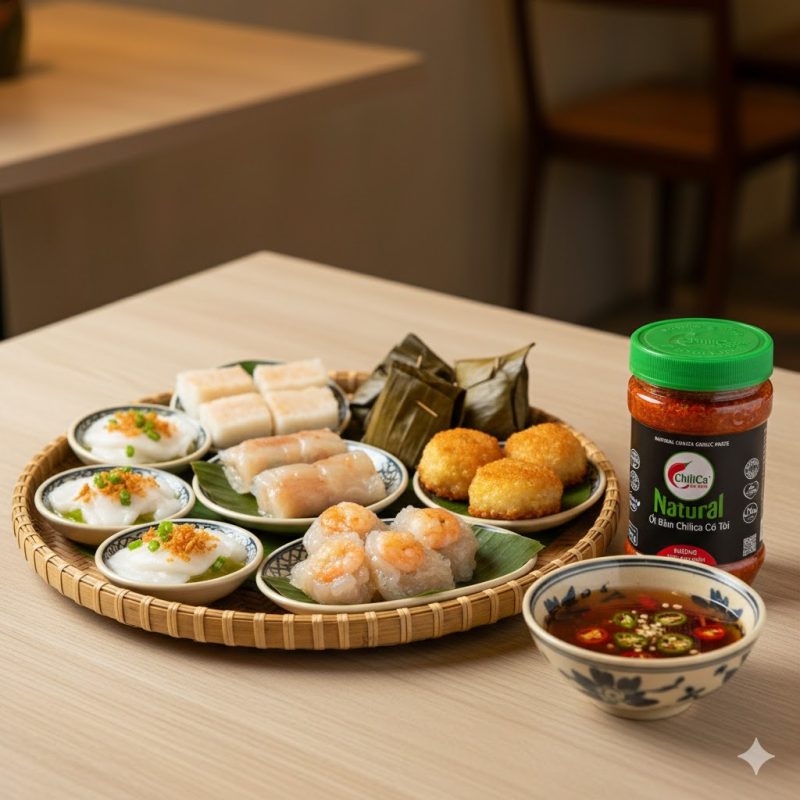 bánh Huế ăn cùng nước chấm sử dụng ớt bằm ChiliCa
