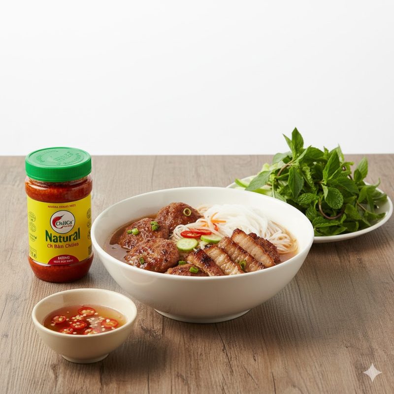 Bún chả Hà Nội với ớt bằm ChiliCa