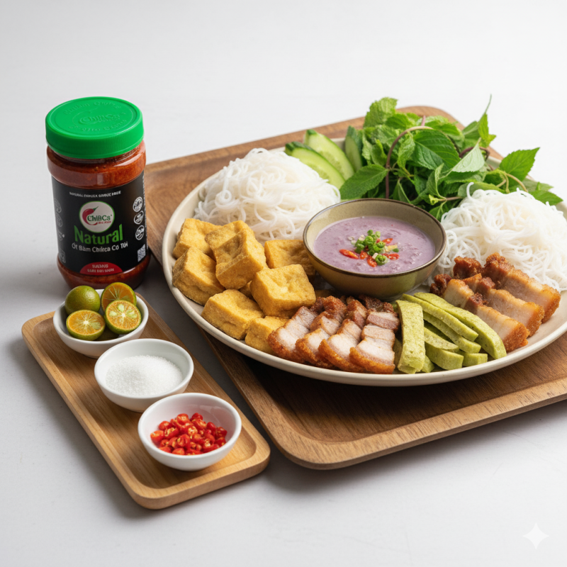 Bún đậu mắm tôm Việt Nam – Hương vị dân dã, đậm đà cùng ớt bằm ChiliCa