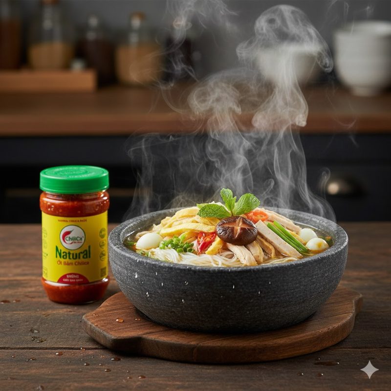 Tô bún thang Hà Nội ăn kèm với ớt bằm nhà ChiliCa