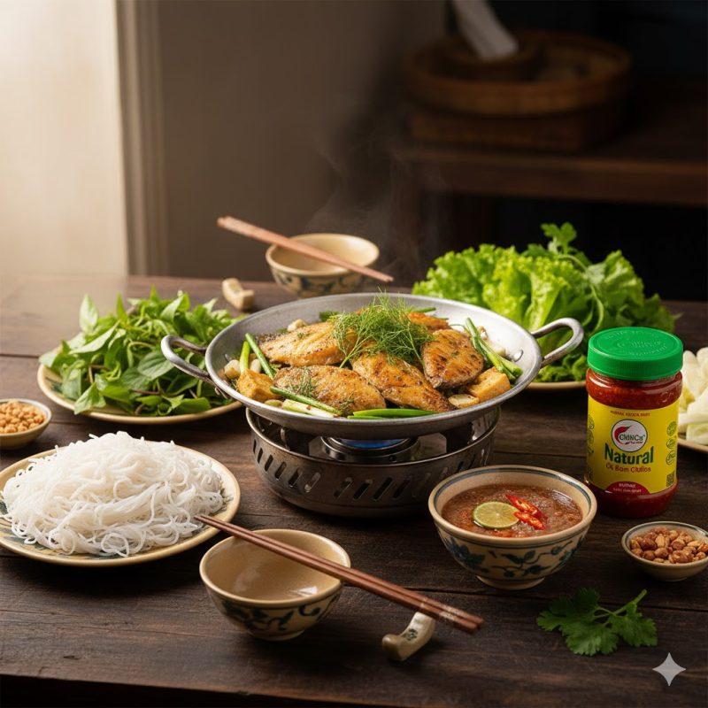 chả cá lã vọng ăn cùng ớt bằm ChiliCa