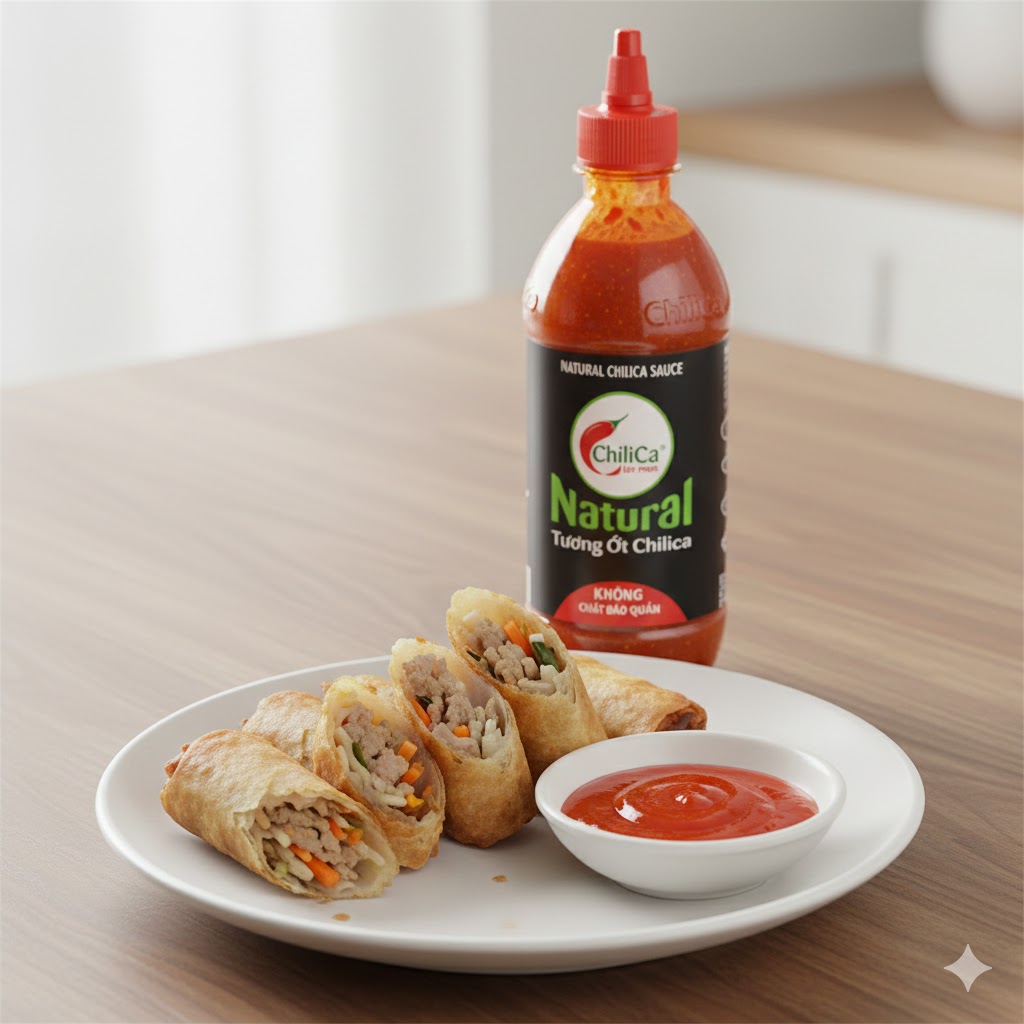 Chả giò Việt Nam ăn cùng tương ớt ChiliCa